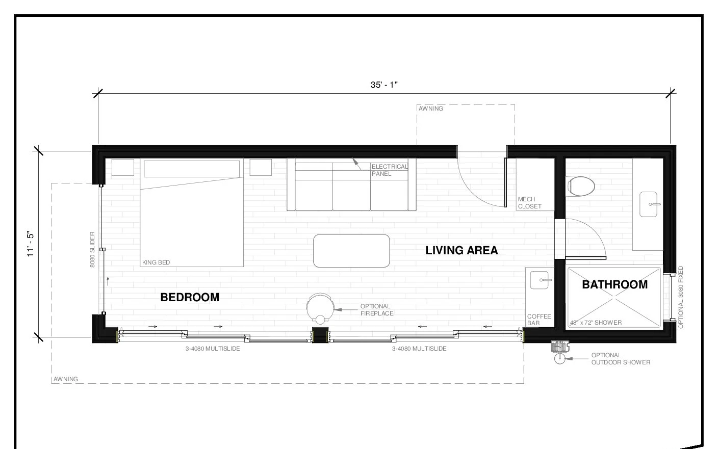 Keats 4 floor plan — 400 sq ft, Studio bed, 1 bath prefab ADU