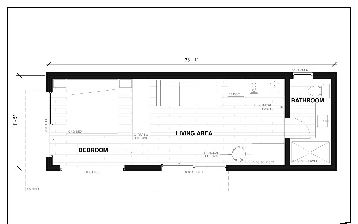 Sidney 4 floor plan — 400 sq ft, 1 bed, 1 bath prefab ADU